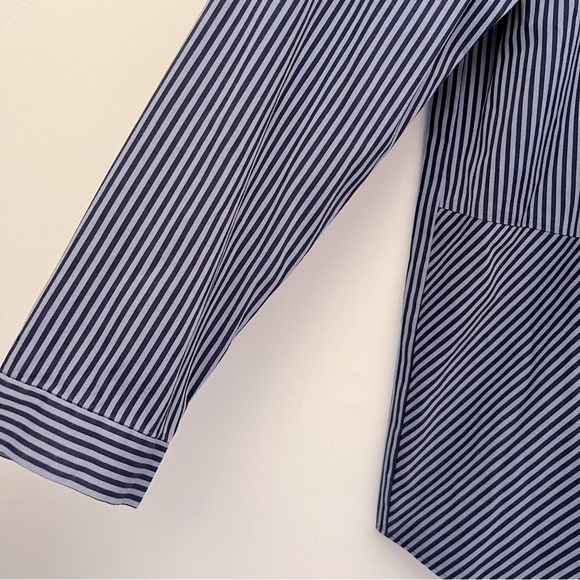 Lafayette 148 Asymmetrical Stripe Button Down Contemporary Shirt Blues M - Picture 5 of 10